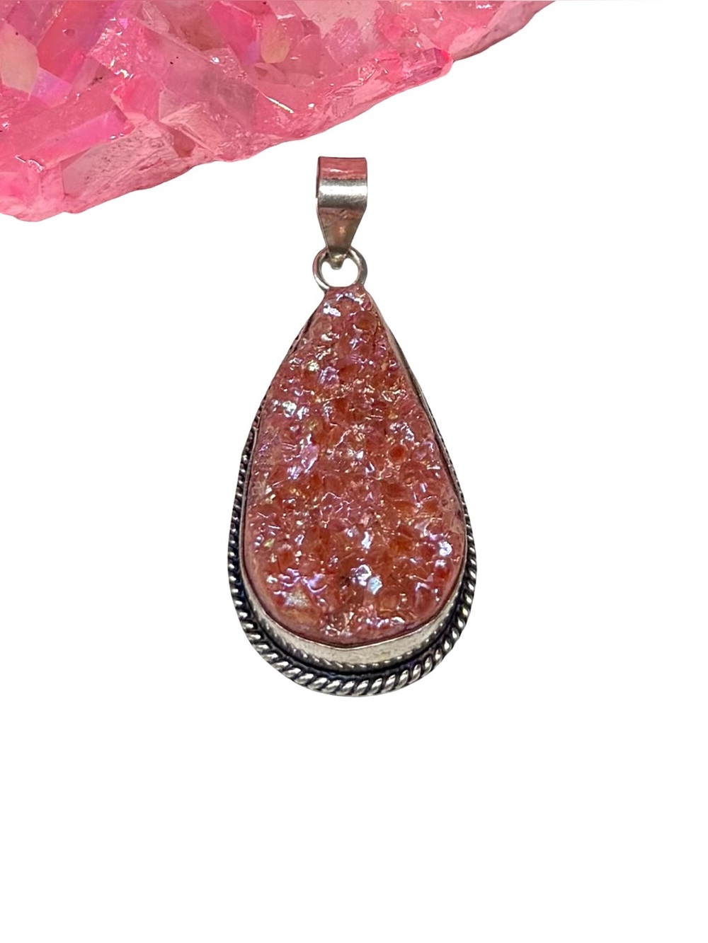 Titanium Druzy Necklace Pendant 925 Sterling Silver Overlay